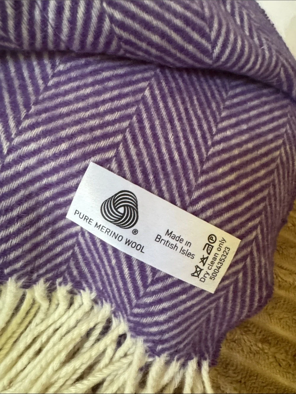 Wimbledon Purple Herringbone Throw with Cream Fringe